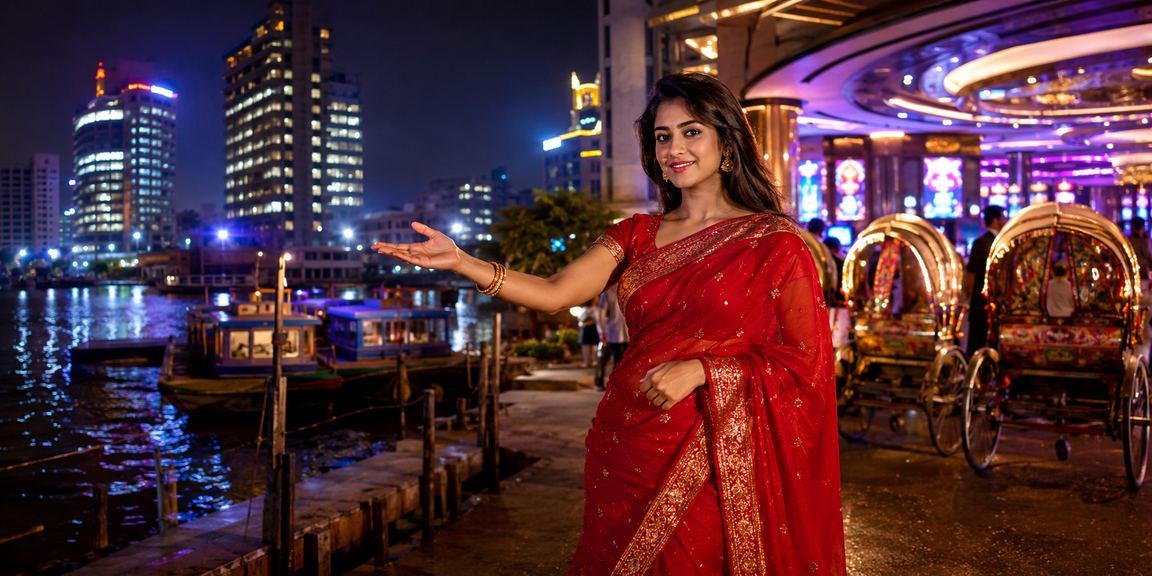 ঢাকায় বিনোদন ও অনলাইন গেমিং উপভোগ করছেন একজন বাংলাদেশি নারী